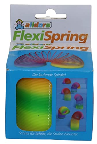 alldoro-Flexi Rainbow Spring Espiral, diámetro Aprox. Alfombra de 7,4 cm para escaleras en Colores del Arco Iris, con Plumas mágicas, para niños a Partir de 3 años, Arcoiris (Manfred Roser 60336)