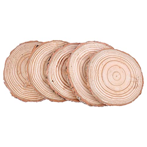 Almencla 5PCS 9-10cm Rebanadas de Madera Natural Sin Terminar en Blanco para Adornos de Boda Rústicos