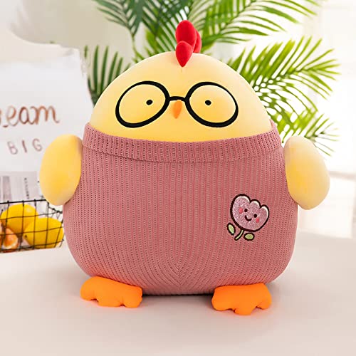 Almohada De Muñeco De Peluche De Pollo De Dibujos Animados, Regalo para Niñas, Lindo Pollo Ragdoll con Gafas, Almohada para Sofá, Juguetes De Peluche para Niños, Decoración para