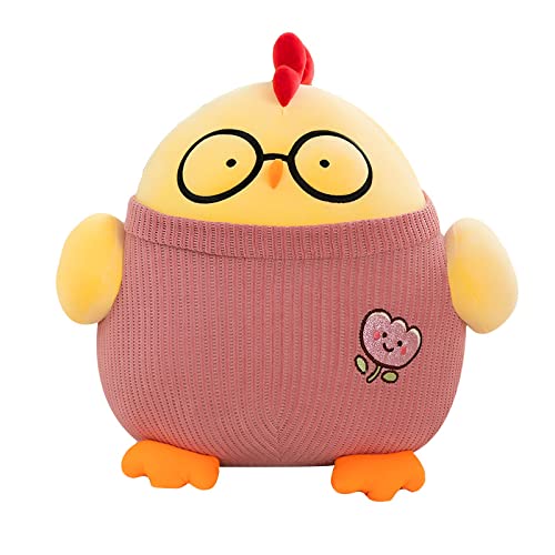 Almohada De Muñeco De Peluche De Pollo De Dibujos Animados, Regalo para Niñas, Lindo Pollo Ragdoll con Gafas, Almohada para Sofá, Juguetes De Peluche para Niños, Decoración para