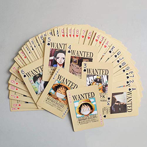 ALTcompluser Anime One Piece Figuras Wanted Juego de cartas de póquer, 54 hojas, regalo para fanáticos