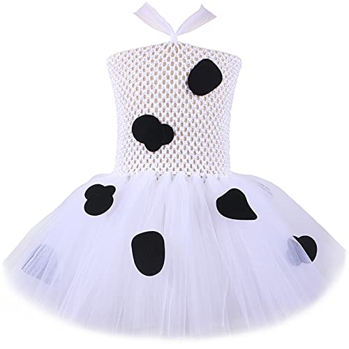 Alvivi Disfraz de Vacas para Niña Vestido Tutú Sin Mangas+Diadema de Orejas de Vaca+Cola de Vaca Vestido de Fiesta Halloween Carnaval Cumpleaños Rosa 7-8 años