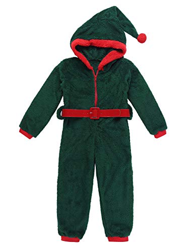 Alvivi Disfraz Navideño Niño de Santa Papa Noel Pijama Navidad Entera Niños de Lana Coral Invierno Disfraz Infántil Cosplay Halloween Carnaval Verde 4-6 Años