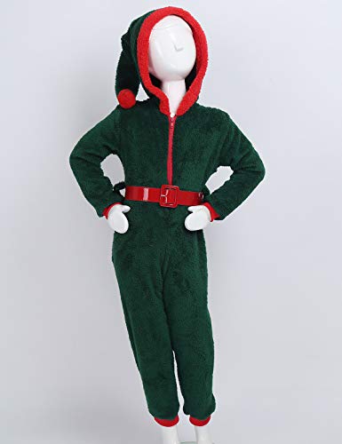 Alvivi Disfraz Navideño Niño de Santa Papa Noel Pijama Navidad Entera Niños de Lana Coral Invierno Disfraz Infántil Cosplay Halloween Carnaval Verde 4-6 Años