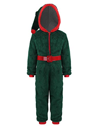 Alvivi Disfraz Navideño Niño de Santa Papa Noel Pijama Navidad Entera Niños de Lana Coral Invierno Disfraz Infántil Cosplay Halloween Carnaval Verde 4-6 Años