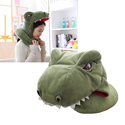 Amosfun Dinosaurio con capucha, cojín cervical de peluche, cojín de viaje, muñeca rellena, juguete de regalo de cumpleaños para niños, adultos, niños, fiestas, decoración