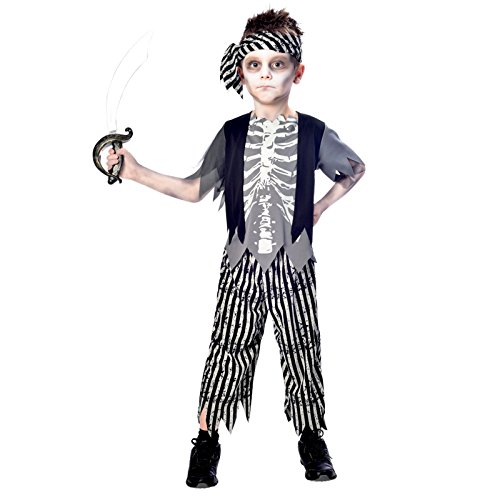 amscan Boy Costume-Age Years-1 Pc Disfraz de pirata zombi para niño, edad 11-12 años, 1 unidad, color gris, (9902676)