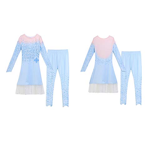 Amycute 3 Piezas Set de Disfraz de Princesa Elsa, Elsa Princesa Vestido, Princesa Frozen Elsa Disfraz de Cosplay de Reino de Hielo para Navidad,Fiesta Cumpleaños (Longitud50.8in;Altura 58in- 62in)