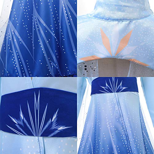 Amycute 3 Piezas Set de Disfraz de Princesa Elsa, Elsa Princesa Vestido, Princesa Frozen Elsa Disfraz de Cosplay de Reino de Hielo para Navidad,Fiesta Cumpleaños (Longitud50.8in;Altura 58in- 62in)