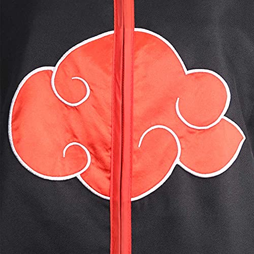 Amycute Naruto Akatsuki abrigo (4 piezas) Anime Cosplay Itachi Halloween disfraz de Navidad fiesta larga túnica con anillo diadema y collar unisex (M)