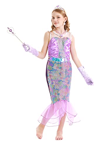 AmzBarley Sirena Falda Diadema Boda Fiesta Princesa Sirenita Disfraz Niña Vestido Ropa Cumpleaños Navidad Cosplay Halloween Carnaval Bautizo 7-8 Años