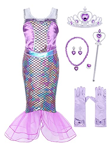 AmzBarley Sirena Falda Diadema Boda Fiesta Princesa Sirenita Disfraz Niña Vestido Ropa Cumpleaños Navidad Cosplay Halloween Carnaval Bautizo 7-8 Años