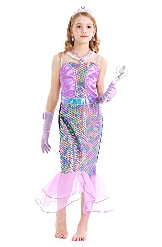 AmzBarley Sirena Falda Diadema Boda Fiesta Princesa Sirenita Disfraz Niña Vestido Ropa Cumpleaños Navidad Cosplay Halloween Carnaval Bautizo 7-8 Años