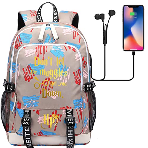 ANCHANG Mochila de moda Harry Magic Potter, mochila unisex clásica con estampado de palabras divertidas de Harry P, mochilas para niñas niños L Multicolor-03