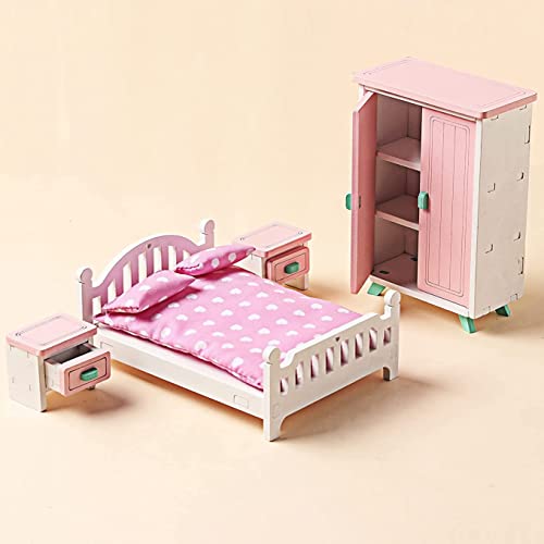 Andifany Juego de Muebles de Casa de MuñEcas de Madera Kit de Muebles de Madera Muebles de Casa de MuñEcas Juguetes de Modelo de Dormitorio para Regalos de Chico