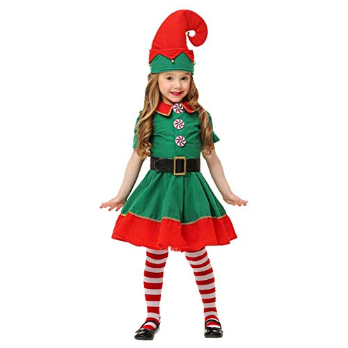 Angel ZYJ Disfraz Elfo Navidad Niñas Niños Adulto 90-180cm Tops + Pantalones + Gorra + Calcetines Duende Costume Vestirse (Mujeres, 150 cm（Mujeres）)