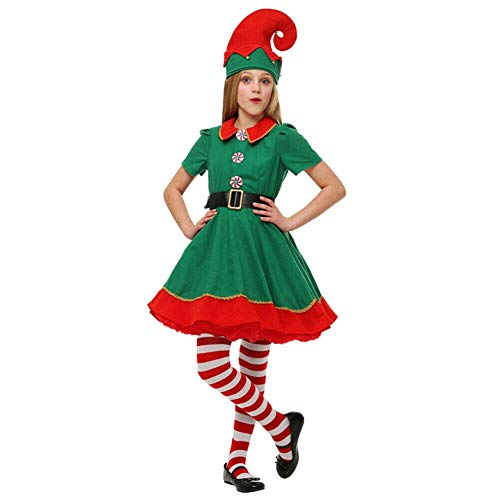 Angel ZYJ Disfraz Elfo Navidad Niñas Niños Adulto 90-180cm Tops + Pantalones + Gorra + Calcetines Duende Costume Vestirse (Mujeres, 150 cm（Mujeres）)