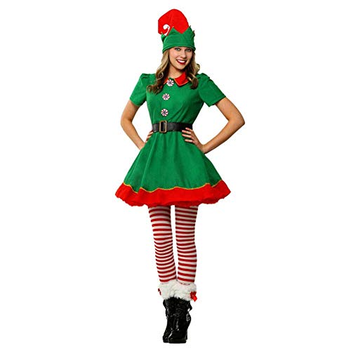 Angel ZYJ Disfraz Elfo Navidad Niñas Niños Adulto 90-180cm Tops + Pantalones + Gorra + Calcetines Duende Costume Vestirse (Mujeres, 150 cm（Mujeres）)