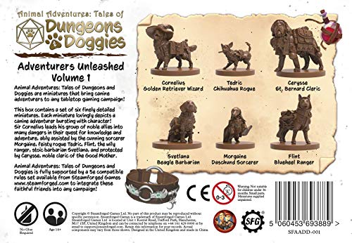 Animal SFAADD-001 Doggies Volumen 1-Aventureros desatados, miniaturas RPG para Juegos de Mesa listos para Pintar o Jugar, Compatible con la campaña 5e Dungeon Crawl