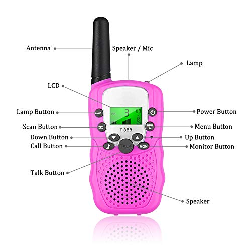 aovowog Walkie Talkies para Nños Juguete de Radio de 2 vías con Linterna LCD retroiluminada Alcance de 3 Millas para Aventuras externas, Camping, Senderismo (Rosa y Azul)