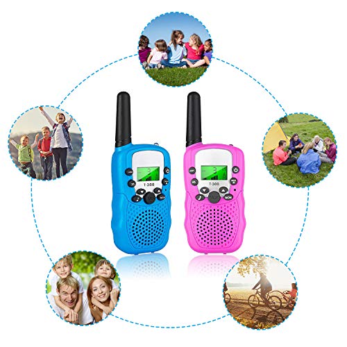 aovowog Walkie Talkies para Nños Juguete de Radio de 2 vías con Linterna LCD retroiluminada Alcance de 3 Millas para Aventuras externas, Camping, Senderismo (Rosa y Azul)