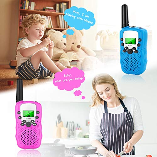 aovowog Walkie Talkies para Nños Juguete de Radio de 2 vías con Linterna LCD retroiluminada Alcance de 3 Millas para Aventuras externas, Camping, Senderismo (Rosa y Azul)