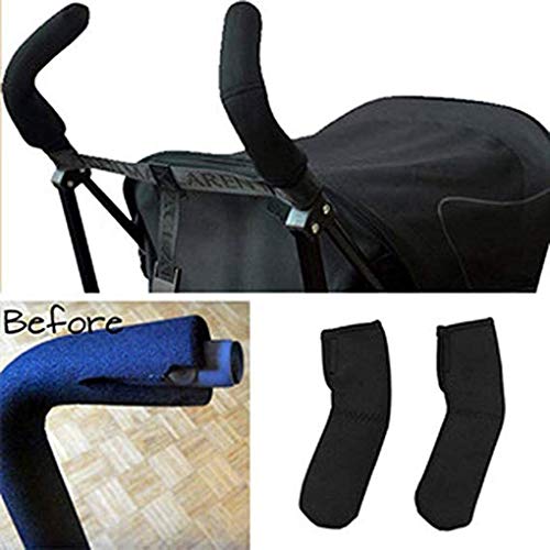 Aoyo 2pcs Cochecito de bebé Apoyabrazos Universal Negro Cubierta elástica manija a Prueba de Polvo del Protector de la Manga del Carrito silleta