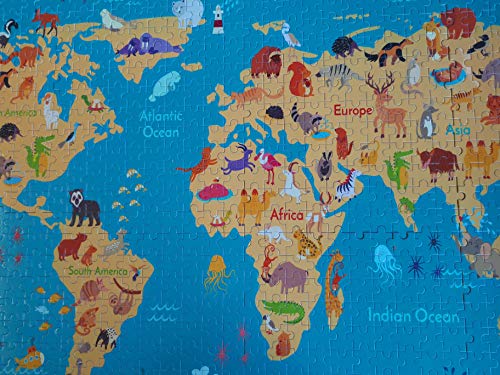 AptoFun Puzzle de Madera 750*500*2 mm con 1000 Piezas - Mapa del Mundo con Animales - para niños Mayores y Adultos - Jugar Juntos: concentración y diversión