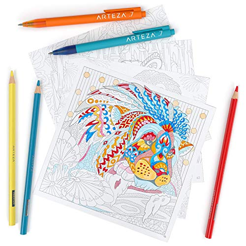 Arteza Libro de colorear para adultos, ilustraciones de animales, tamaño libreta de 16,3 x 16,3 cm, 72 hojas de 150 g/m², ideal para la ansiedad, relájate coloreando, hojas extraíbles