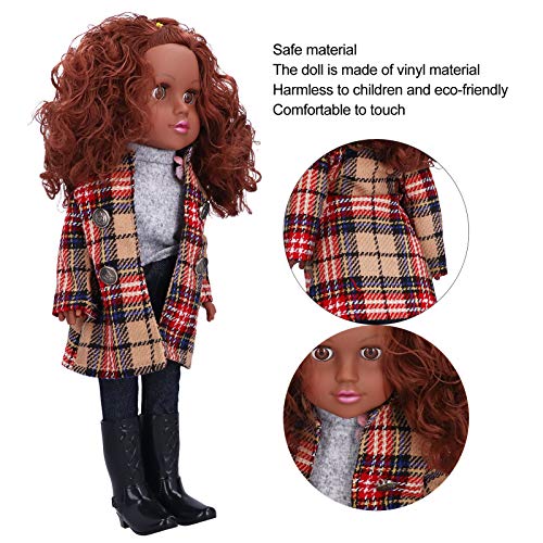 Asixxsix Reborn Baby Eco-Friendly Baby Girl Niños Muñeca de Vinilo Muñeca cómoda para niña(Q18-750 Yellow Pink Check Coat Black Skin)