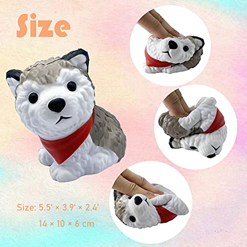 ASMFUOY Lindo perro Squishies juguete Husky Puppy alivio del estrés lento aumento suave apretando juguetes para niños Halloween Navidad Acción de Gracias Colección de regalo