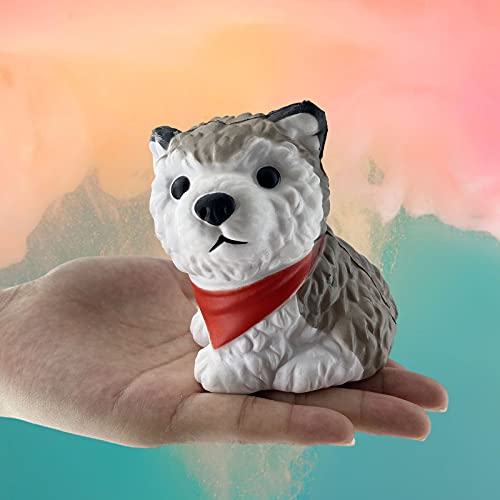 ASMFUOY Lindo perro Squishies juguete Husky Puppy alivio del estrés lento aumento suave apretando juguetes para niños Halloween Navidad Acción de Gracias Colección de regalo