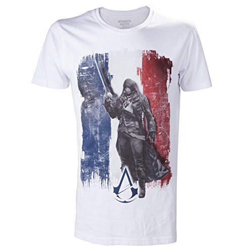 Assassins Creed TS178901ASC-M - medio bandera Creed Unidad francesa tricolor camiseta del asesino, del varón adulto, blanco (TS178901ASC-M)