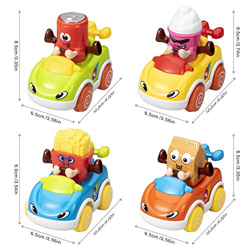 ASTOTSELL - Coches de Juguete para bebé, Paquete de 4 Coches de Dibujos Animados para niños pequeños, Juguetes para niños de 1 2 3 4 5 años, niños y niñas