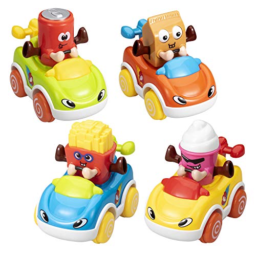 ASTOTSELL - Coches de Juguete para bebé, Paquete de 4 Coches de Dibujos Animados para niños pequeños, Juguetes para niños de 1 2 3 4 5 años, niños y niñas