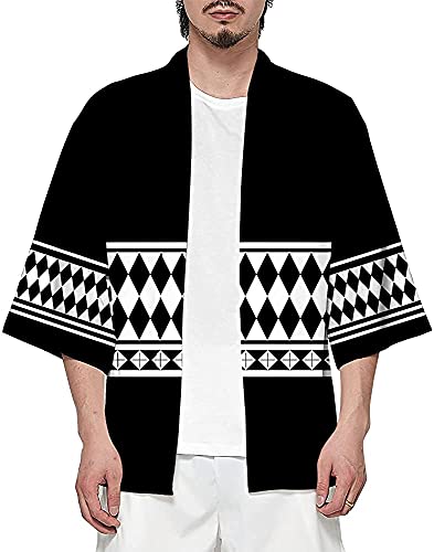 AudMsier 2021 Nuevo Anime Juego De Rol Cosplay Cardigan Chaqueta Casual Para Hombre A Cuadros En Blanco y Negro Patrón De Diamante Capa Disfraz De Halloween Camisa Unisex (M)