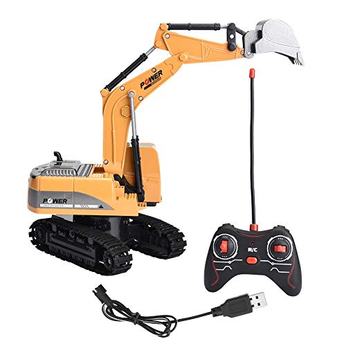 Aufee Excavadora de juguete RC Excavadora Camión, Recargable Regalos de Cumpleaños Vehículos de Construcción Totalmente Funcional 1/24 Excavadora Camión para Niños (Aleación Edition)