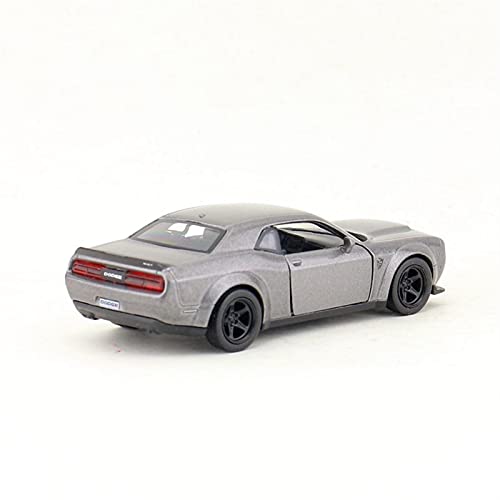 Auto Modelo 1:36 para Dodge Challenger SRT Demon Casting Car Model Toy Sonido Y Luz para Niños Pull Back Car Aleación De Zinc Juguetes Coche fundición a presión (Color : Gris)