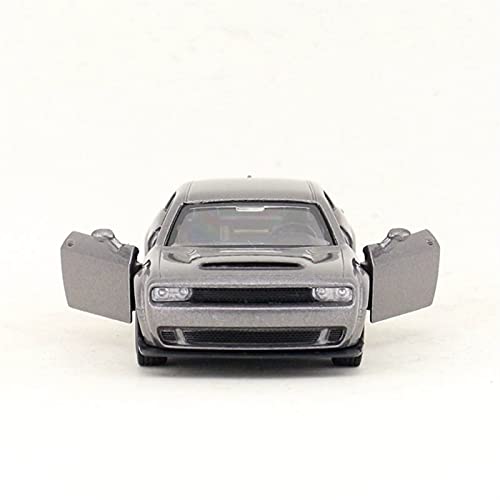 Auto Modelo 1:36 para Dodge Challenger SRT Demon Casting Car Model Toy Sonido Y Luz para Niños Pull Back Car Aleación De Zinc Juguetes Coche fundición a presión (Color : Gris)