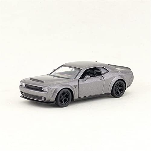 Auto Modelo 1:36 para Dodge Challenger SRT Demon Casting Car Model Toy Sonido Y Luz para Niños Pull Back Car Aleación De Zinc Juguetes Coche fundición a presión (Color : Gris)