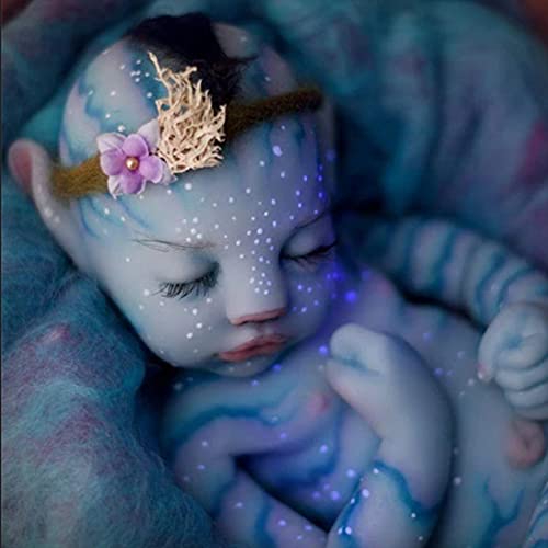 Avatar Reborn Baby Dolls, 12 Pulgadas ​Cuerpo Azul Realista muñeca de Silicona con Pelo muñeca para bebé recién Nacida Hecha a Mano Extraterrestres Avatar muñecas Dormir bebé Juguetes Elfos