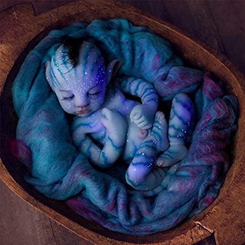 Avatar Reborn Baby Dolls, 12 Pulgadas ​Cuerpo Azul Realista muñeca de Silicona con Pelo muñeca para bebé recién Nacida Hecha a Mano Extraterrestres Avatar muñecas Dormir bebé Juguetes Elfos