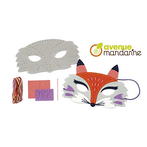 Avenue Mandarine KC093C - Une boite créative Masque à coudre comprenant tous les composants pour réaliser 3 masques colorés en feutrine pour enfants.