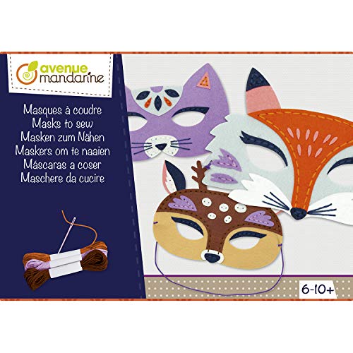 Avenue Mandarine KC093C - Une boite créative Masque à coudre comprenant tous les composants pour réaliser 3 masques colorés en feutrine pour enfants.