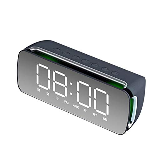 AWJ Bluetooth Despertador con Altavoz estéreo Mirror Driver de 3 vatios, Radio FM, Bluetooth 4.2, Tarjeta AUX TF, Regulable, Snooze Mini pequeño Sonido,Negro