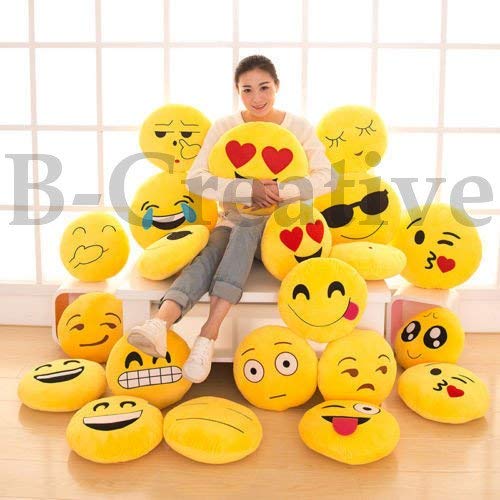 B-Creative 21 Estilos Emoji Emoticon Cojín Redondo Poo Relleno Suave 12" Almohada Felpa Regalo Reino Unido (Tímido)