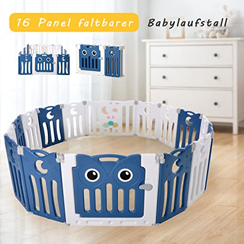 Baby Barrier Grille Rejilla Protectora de 16 Paneles Rejilla de Arrastre para NiñOs Hecho de PláStico con Puerta y Tablero de Juguete, con Columpio, TobogáN para NiñOs y Canasta de Baloncesto,blau