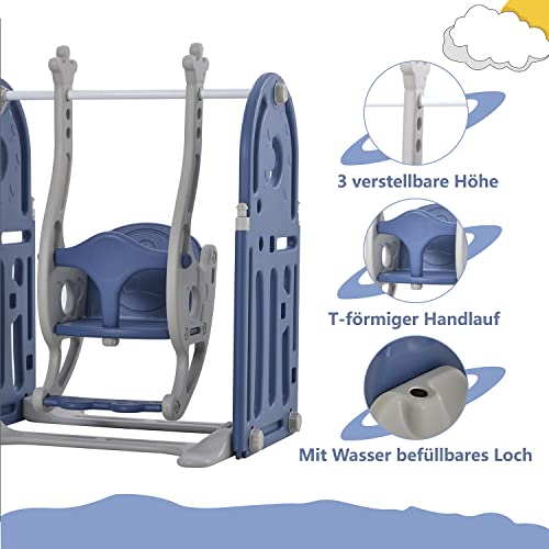 Baby Barrier Grille Rejilla Protectora de 16 Paneles Rejilla de Arrastre para NiñOs Hecho de PláStico con Puerta y Tablero de Juguete, con Columpio, TobogáN para NiñOs y Canasta de Baloncesto,blau