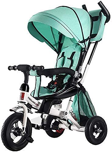 Baby Trike Vehículo de entrenamiento para niños Bic para niños Cochecito de bebé Multifunción Niños Bic 1-3-6 años Asiento Valla de seguridad giratoria Juguetes para niños y niñas (Color: Verde) y