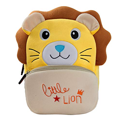 BAIGIO Mochila Infantil Kindergarten,Pequeñas Mochilas Bolsas Escolares de Dibujos Animados Animales para Niñas Primaria 3D Suave Mochila de Felpa Bebe Guarderia Preescolar para 2-4 Años (León)